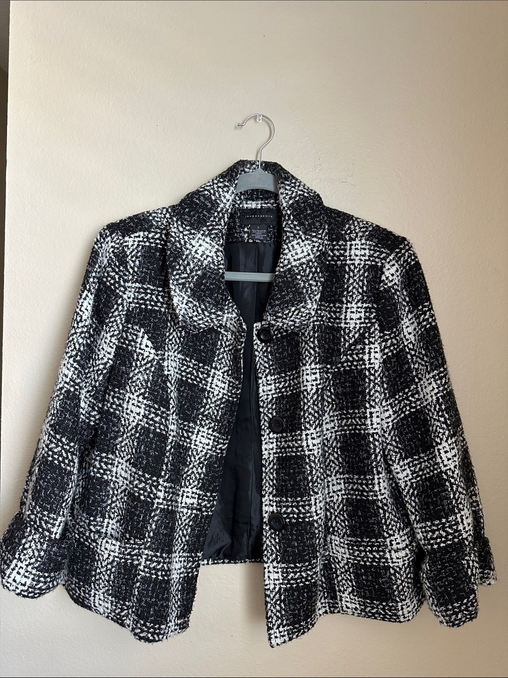 Investments Black and White Plaid Wool-Blend Blazer